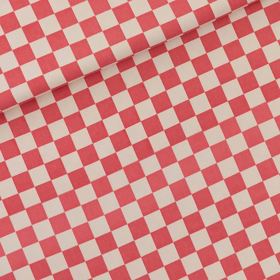 Canvas katoen ecru met koraal ruiten 'checkers' - Tea Rose - See you at six
